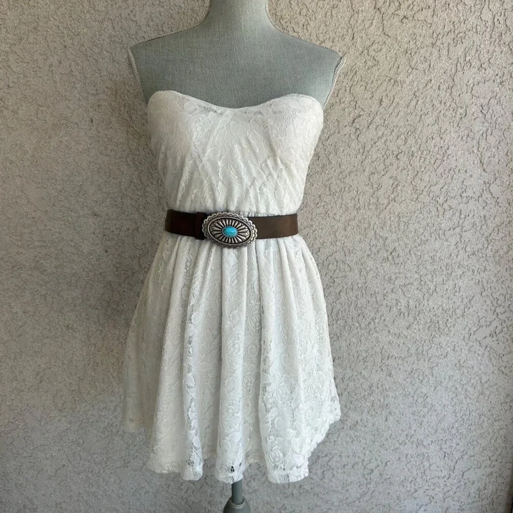 Poetry‎ White Lace Country Western Boho Strapless babydoll Dress Casual - Medium